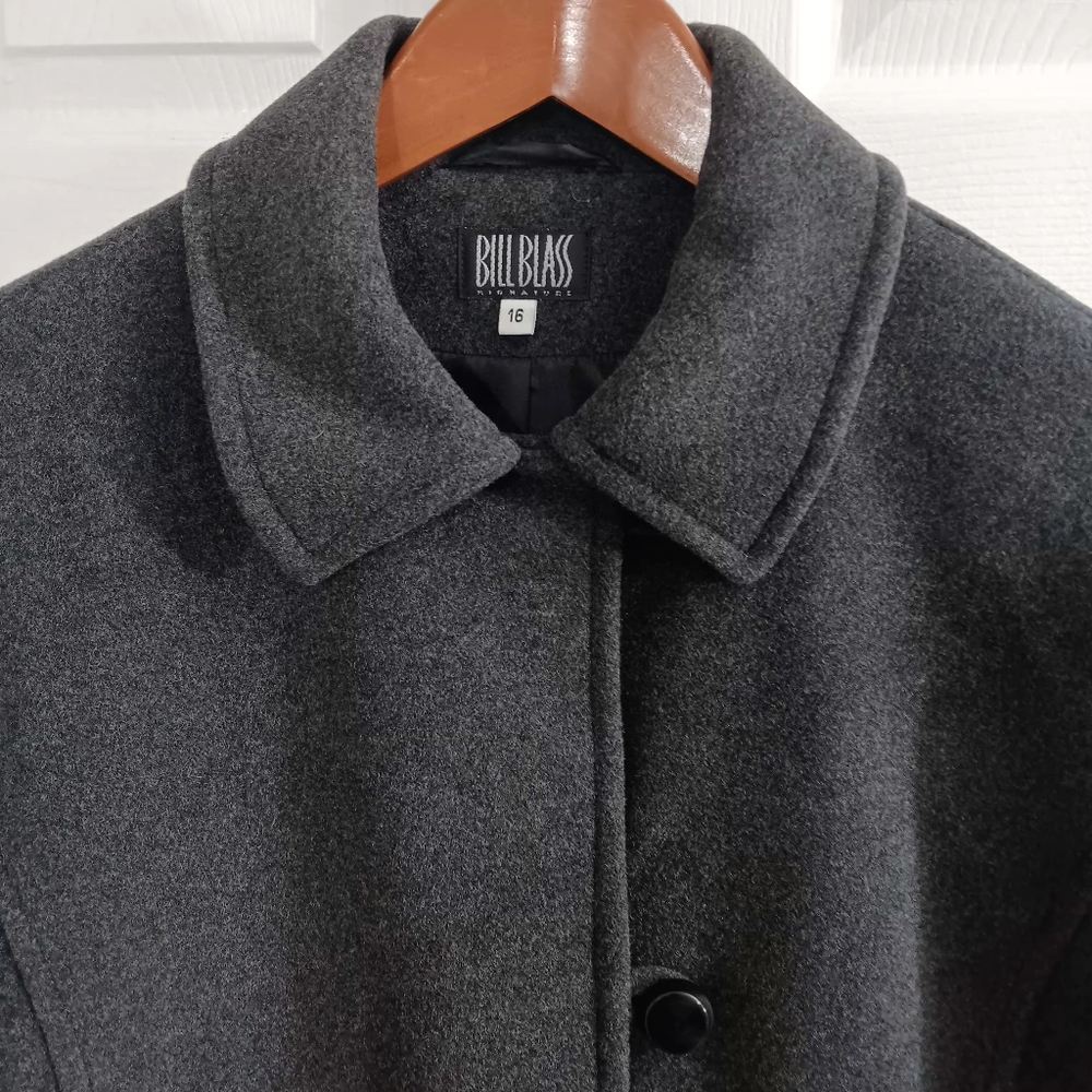 VTG Bill Blass Women's Sz 16 Lambswool Cashmere Blend Gray Coat Classic Luxury